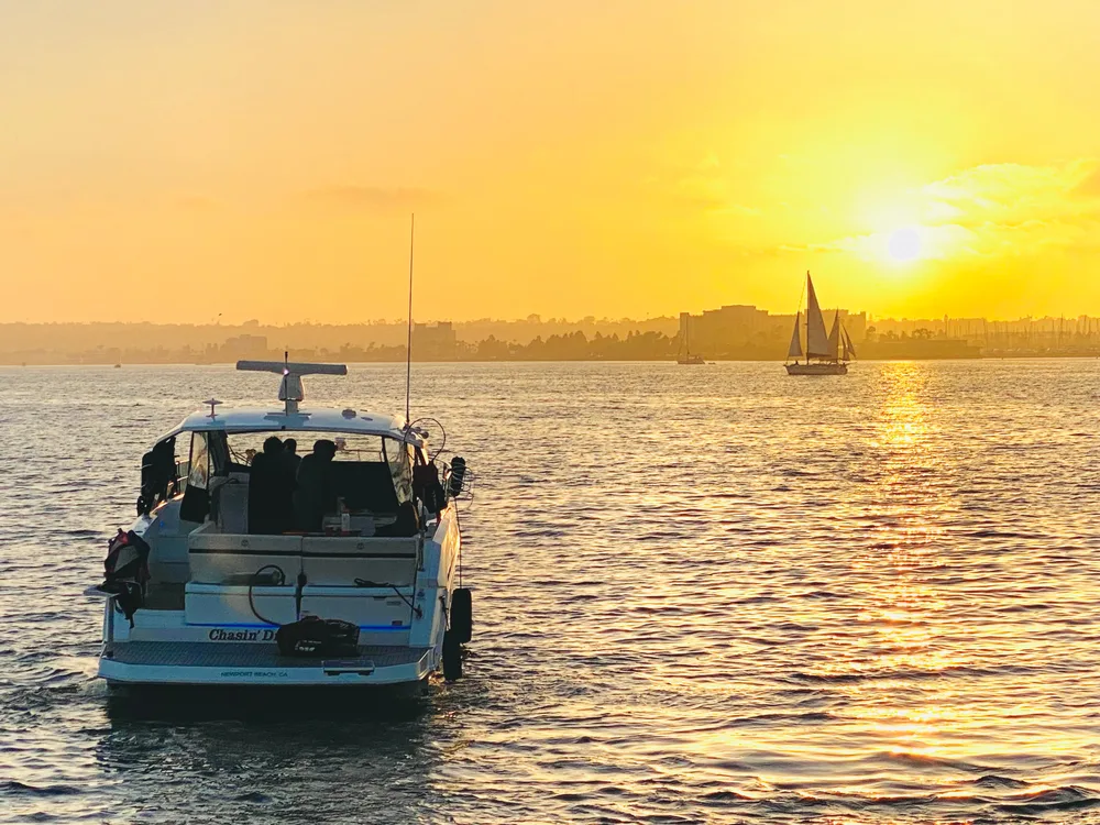 Miami skyline at sunset from the water