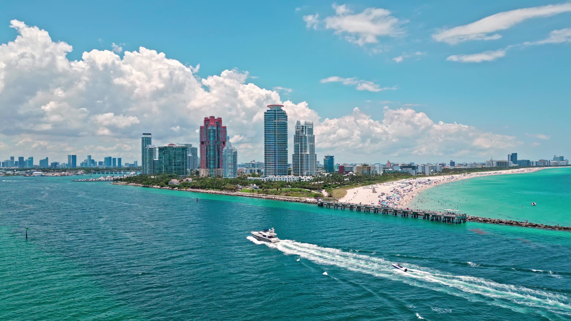 Aerial view of Miami Beach and the water